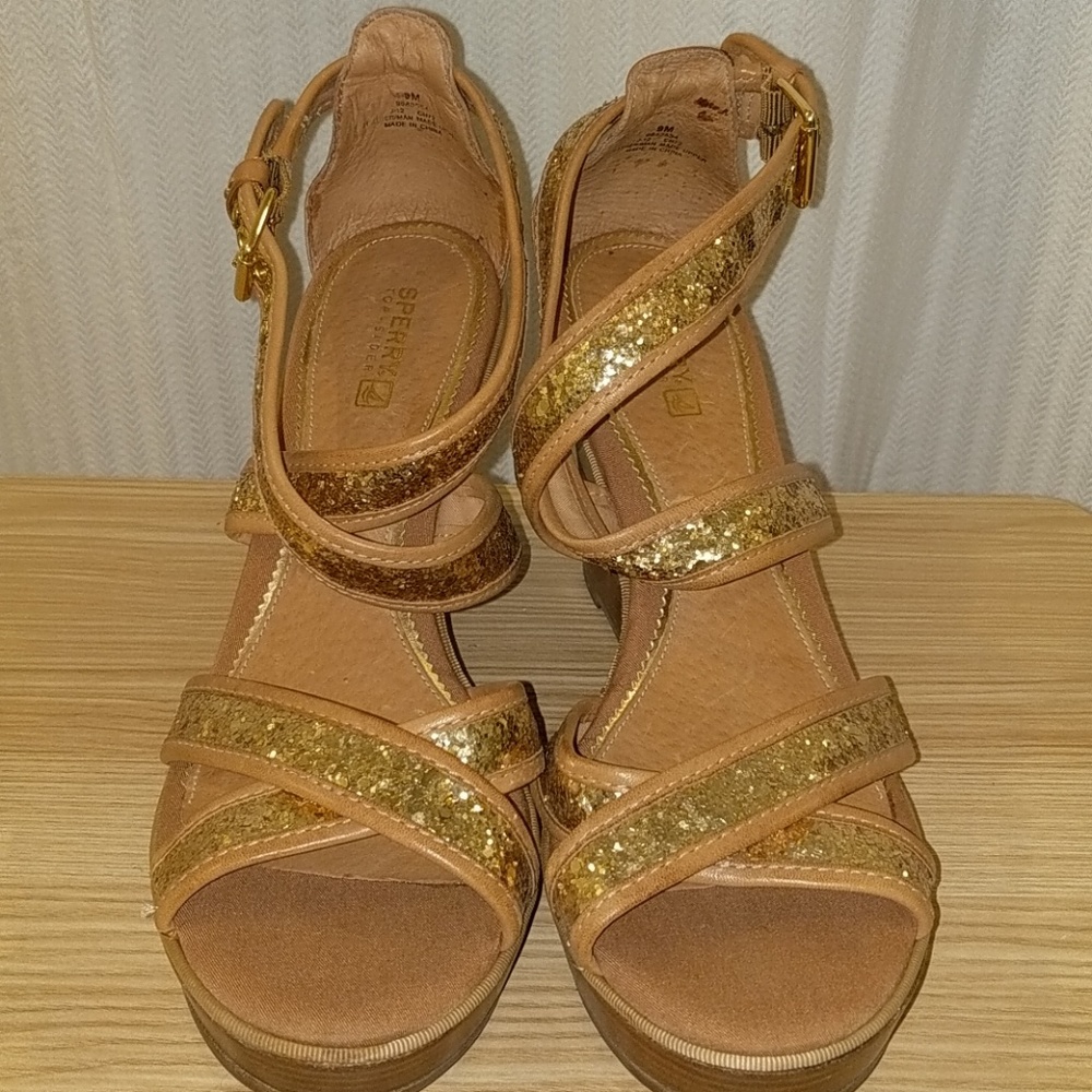Sperry Top-Sider gold glitter wedges